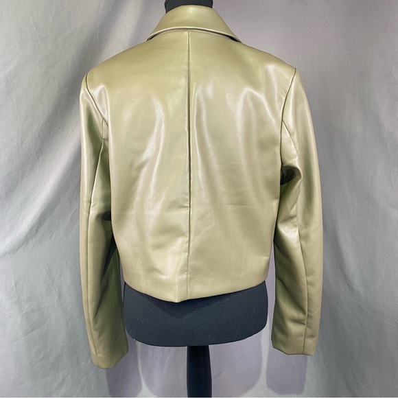 Anthropologie Avec Les Filles Blazer Women’s M/L Faux Leather Cropped Tan - Picture 3 of 12